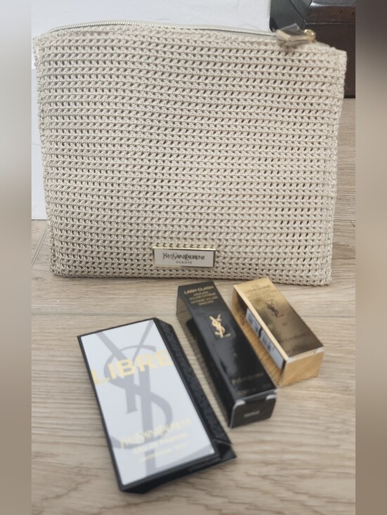 Yves Saint Laurent Handbags - Ysl Make Up Clutch Biege Crochet Pouch Zip Bag With 3 Sample Mini Gift Bundle